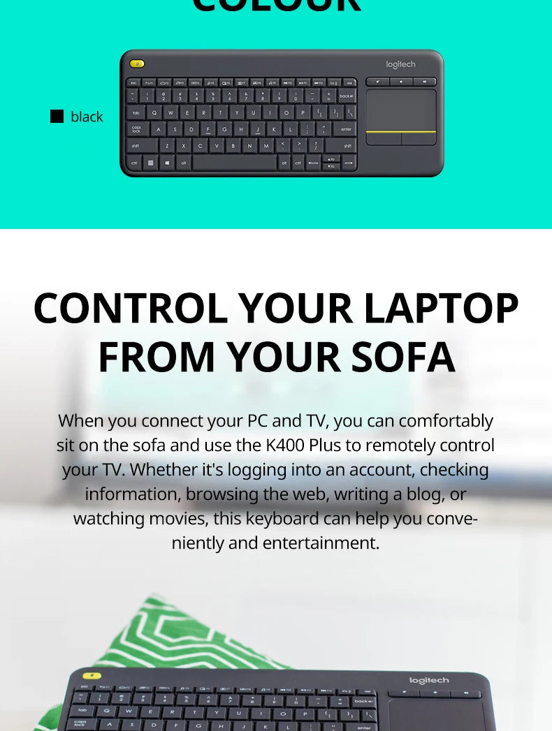 Logitech K400Plus Wireless Keyboard with Touch Panel Android Smart TV PC Laptop Office Keyboard Original binding