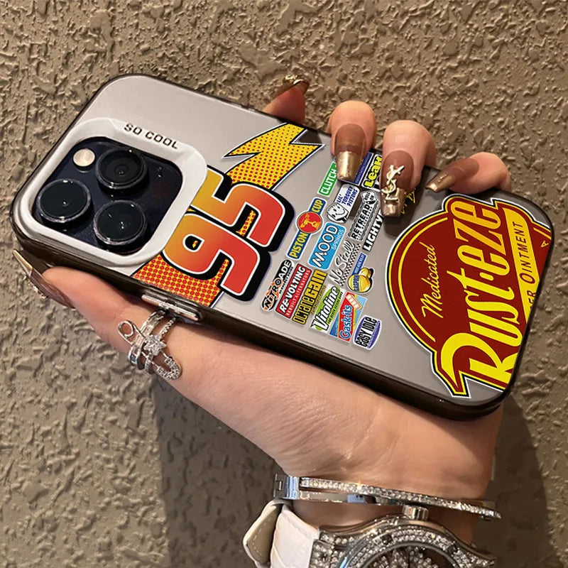 Lightning McQueen 95 Cars Plating Case for iPhone 13 14 16 15 12 11 Pro Max XS X XR 8 7 Plus SE 2020 Shockproof Matte Hard Cover