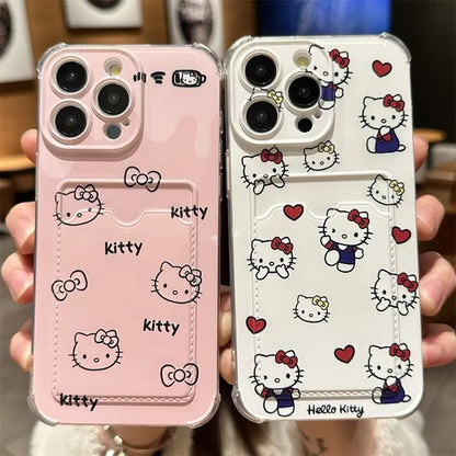Hello Kitty Phone Case For IPhone 16 15 14 13 12 11 Pro Max 14 15 16 Plus 12 13 Mini 16E Photo Card Holder Wallet Clear Cover