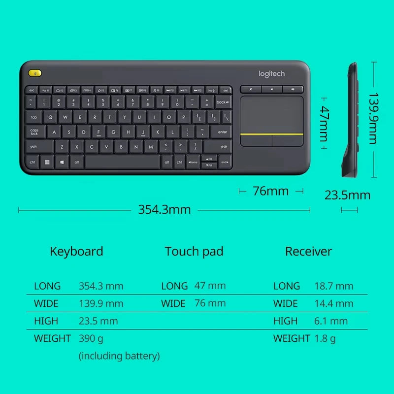 Logitech K400Plus Wireless Keyboard with Touch Panel Android Smart TV PC Laptop Office Keyboard Original binding